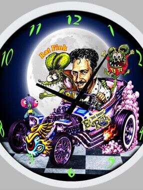 Neon Purple Rat Fink Hot-Rod Wall Clock - Colorful Art Clock